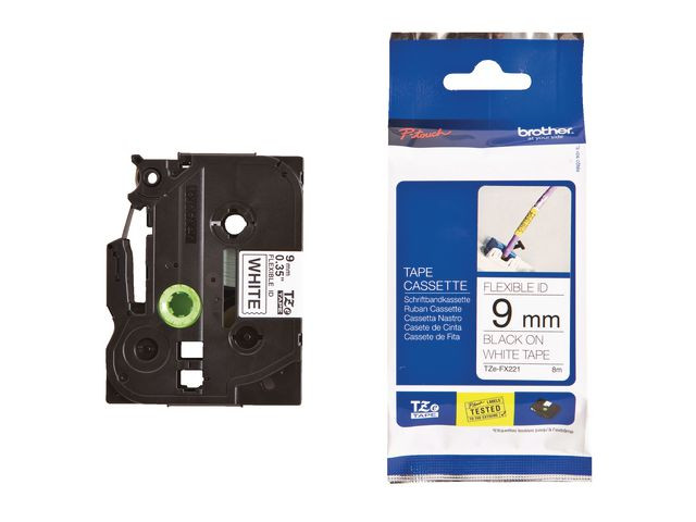 Tape BROTHER TZEFX221 9mm svart på vit