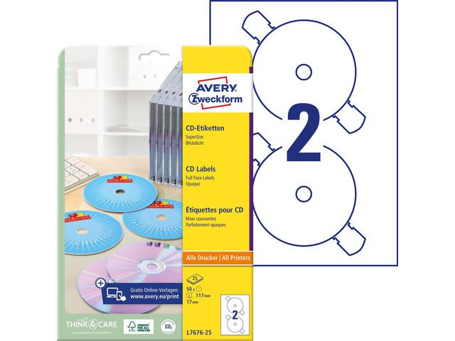 Etikett AVERY CD laser/inkjet 50/fp