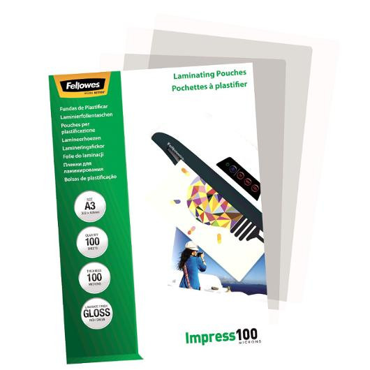 Laminat FELLOWES A3 100mic klar 100/fp