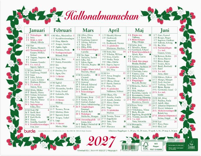 Väggkalender Lilla Hallonalmanackan 2027