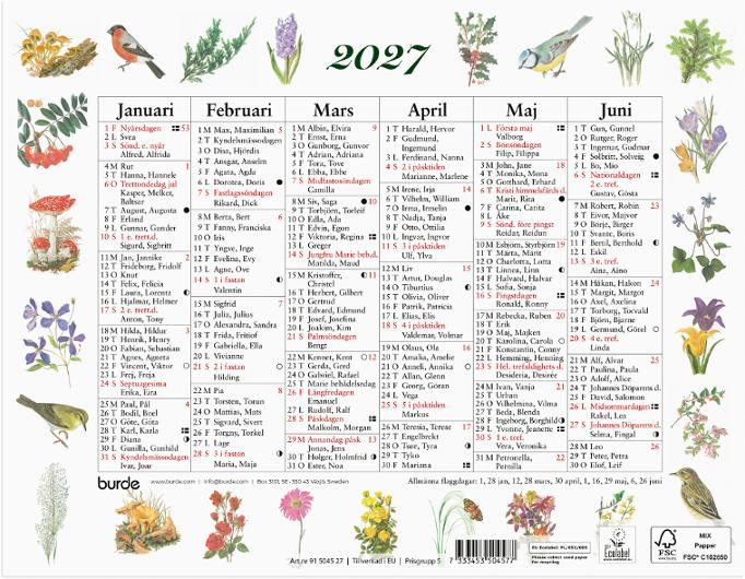 Väggkalender Lilla Naturalmanackan 2027