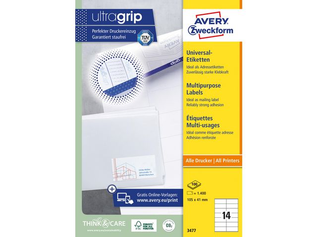 Etikett AVERY 105x41mm 1400/fp