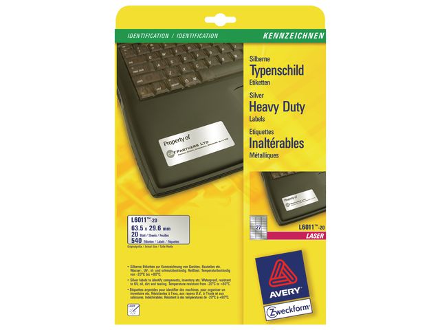 Etikett Slitst 63,5x29,6mm silver 540/fp