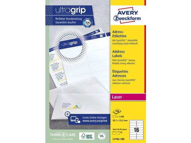 Etikett AVERY UG 99,1x33,9mm 1600/fp
