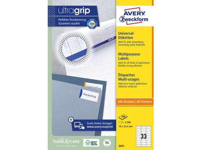 Etikett AVERY UG 70x25,4mm 3300/fp