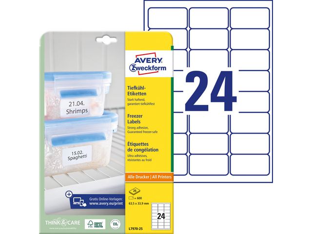 Etikett AVERY Freezer 63.5x33.9mm 600/fp